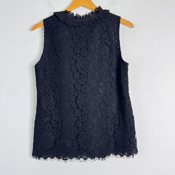 J. Crew‎ Blouse Women S Black Sleeveless Lace Ruffle Classic Career Old Money - Picture 3 of 10